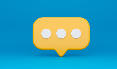 Yellow speech bubble chat. 3d rendering on blue background.
