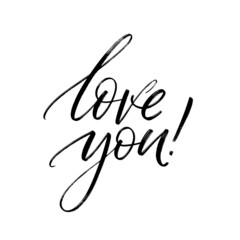 Creative artistic hand drawn card. Vector illustration. Love template. Love you hand drawn words.