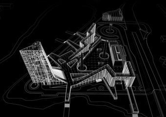 Modern city architecture drawing 3d illustration 