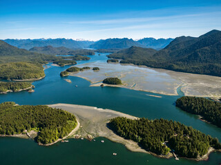 Naklejka na ściany i meble Stock Aerial Photo of Meares Island Clayoquot Tofino Vancouver Island BC, Canada