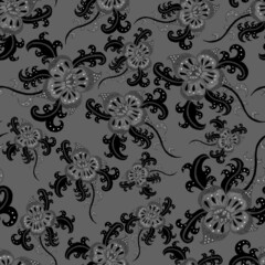 Watercolor seamless pattern with folky flowers and leaves in ethnic style. Floral decoration. Traditional paisley pattern. Textile design texture.Tribal ethnic vintage seamless pattern.	