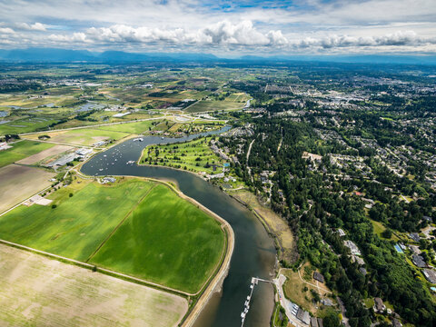 Stock Aerial Photo of Farmland Nicomeckl River South Surrey BC  , Canada