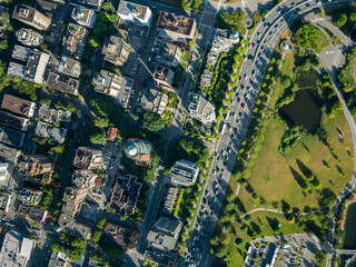 Fototapeta premium Stock Aerial Photo of Devonian Harbour Park and Georgia Street Vancouver BC , Canada