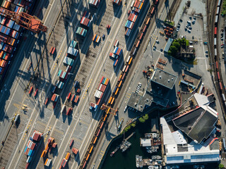 Stock Aerial Photo of Vanterm Shipping Port Vancouver BC  , Canada - obrazy, fototapety, plakaty