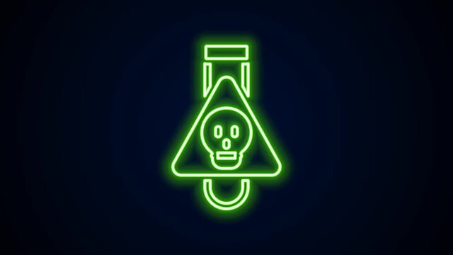 Glowing neon line Bottle with potion icon isolated on black background. Flask with magic potion. Happy Halloween party. 4K Video motion graphic animation