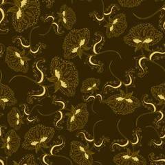 Watercolor seamless pattern with folky flowers and leaves in ethnic style. Floral decoration. Traditional paisley pattern. Textile design texture.Tribal ethnic vintage seamless pattern.	