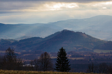 Obraz premium Panorama of the Sudetes from Rudawy Janowickie Mountains - Poland