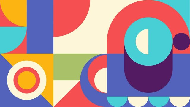 Colorful abstract composition made of various geometric shapes.