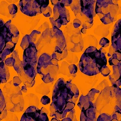 Papier peint Orange Modèle sans couture abstrait aquarelle. Texture créative avec des éléments abstraits lumineux dessinés à la main. Impression colorée abstraite.