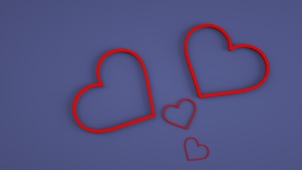 Lovely background with red hearts. Red hearts on the very peri background, 3d render