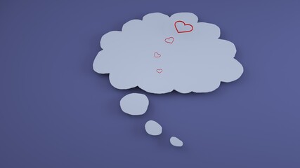 Lovely background with red hearts. Red hearts in the cloud on the very peri background, 3d render