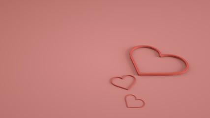 Lovely background with red hearts. Red hearts on the sand background, 3d render