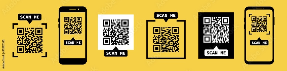Wall mural qr code scan me templates. qr code collection for app or product. vector isolated on yellow