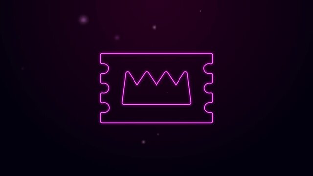 Glowing neon line Concert ticket icon isolated on black background. Concert, party or festival ticket. 4K Video motion graphic animation