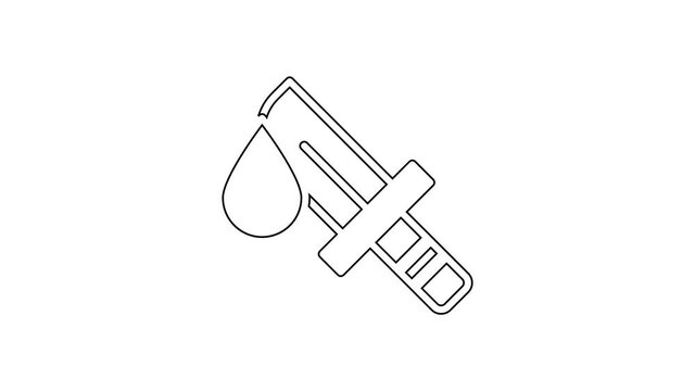 Black line Bloody knife icon isolated on white background. 4K Video motion graphic animation