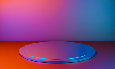 Abstract modern background for design in pink and blue bright neon colors with podium
