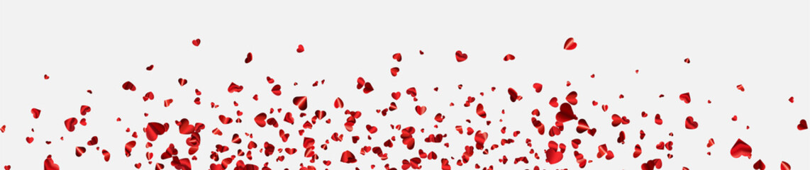 Red hearts confetti banner background.