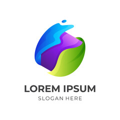 nature water logo, water and leaf, combination logo vector with 3d colorful style