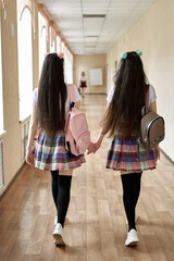high school student is walking down the corridor of the school. Anime style