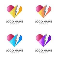 love energy logo, love and thunder, combination logo vector with 3d colorful style