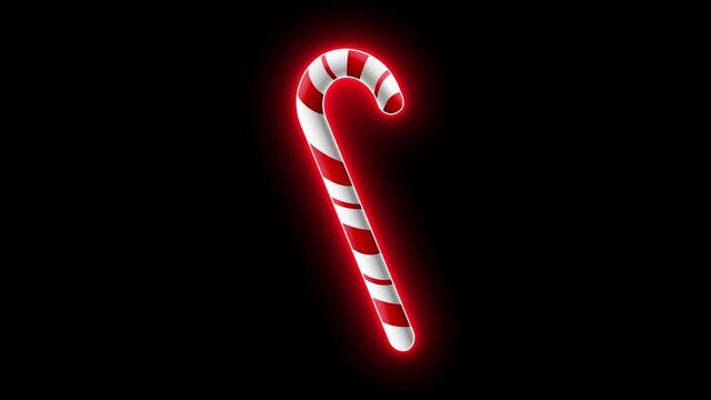Christmas 3d candy cane with Green color neon light. Sugar cane with glowing led light effect.