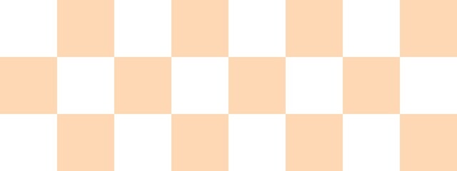 Checkerboard banner. Apricot and White colors of checkerboard. Big squares, big cells. Chessboard, checkerboard texture. Squares pattern. Background.