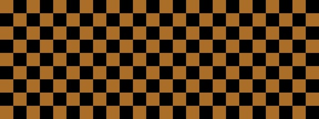 Checkerboard banner. Black and Brown colors of checkerboard. Small squares, small cells. Chessboard, checkerboard texture. Squares pattern. Background.