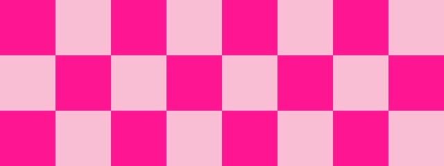 Checkerboard banner. Pink and Deep pink colors of checkerboard. Big squares, big cells. Chessboard, checkerboard texture. Squares pattern. Background.