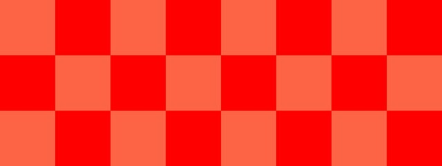 Checkerboard banner. Red and Tomato colors of checkerboard. Big squares, big cells. Chessboard, checkerboard texture. Squares pattern. Background.