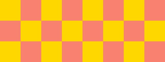 Checkerboard banner. Salmon and Gold colors of checkerboard. Big squares, big cells. Chessboard, checkerboard texture. Squares pattern. Background.