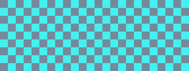 Fototapeta premium Checkerboard banner. Cyan and Light Slate Grey colors of checkerboard. Small squares, small cells. Chessboard, checkerboard texture. Squares pattern. Background.