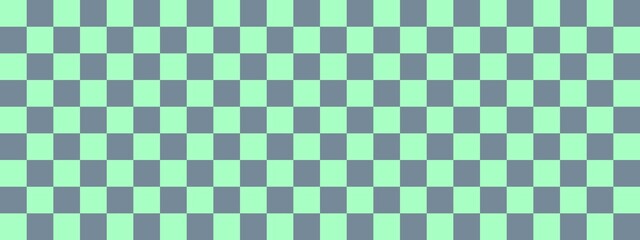 Checkerboard banner. Light Slate Grey and Mint colors of checkerboard. Small squares, small cells. Chessboard, checkerboard texture. Squares pattern. Background.