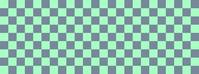 Checkerboard banner. Light Slate Grey and Mint colors of checkerboard. Small squares, small cells. Chessboard, checkerboard texture. Squares pattern. Background.