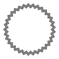 Fototapeta na wymiar Circle frame with horizontal zigzag lines. Three bold serrated lines forming a multi pointed star figure, and a decorative border. Black and white illustration, isolated, on white background. Vector.