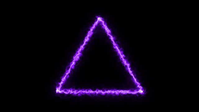 Empty frame with electric power round border glowing, burning flame sign. Blank triangle fire with electric power around frame lights. The best stock of animation pink electric power round frame