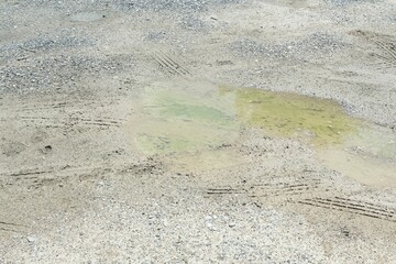 close up wheel track on muddy