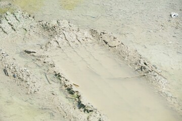 close up wheel track on muddy