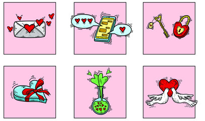 Fototapeta na wymiar colored icons for valentine's day, illustration, love