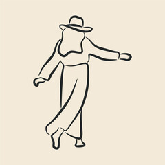 Fototapeta na wymiar woman wearing hat girl silhouette line art