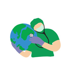 Vector illustration of a doctor examines the globe.