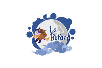 Hand written brush lettering La Befana for Epiphany celebration in Italian isolated on white, old witch.