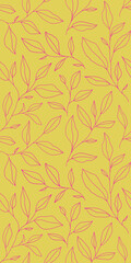 Naklejka premium Seamless pattern with one line leaves. Vector floral background in trendy minimalistic linear style.