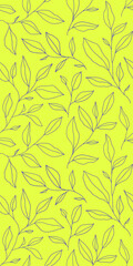 Fototapeta premium Seamless pattern with one line leaves. Vector floral background in trendy minimalistic linear style.