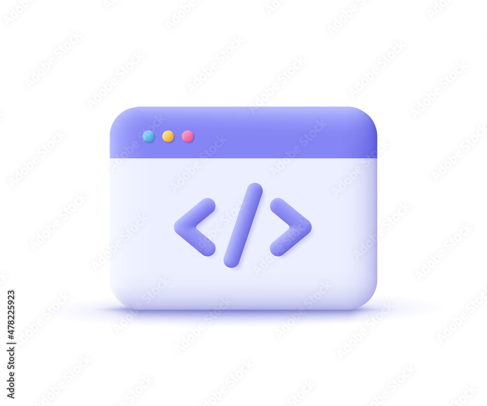 Poster web development concept. website coding, web page. 3d vector icon. cartoon minimal style.