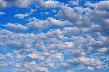 A simple blue sky background with fluffy white clouds