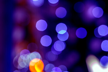 background blurred abstraction of colored lanterns and decorations. bokeh texture of street colored lights