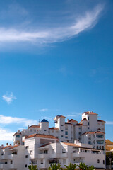 A typical street in old city Estepona with colorful flower pots. Estepona, Andalusia, Spain