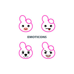 Four different cartoon character emoticons in pink color, suitable for product icons, social media emoticons, t-shirt screen printing and more