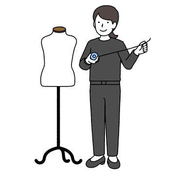 seamstress measuring mannequin, black outfit clip art preview