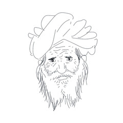 Indian man illustration. unfilled face outline. eps 10